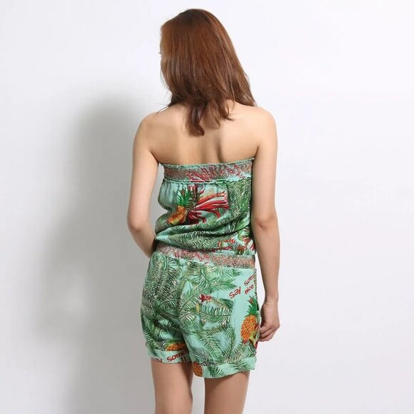 Desigual Strapless‎ Tube Boho Tropical Print Romper Pineapples Palm Trees XS - Picture 3 of 13